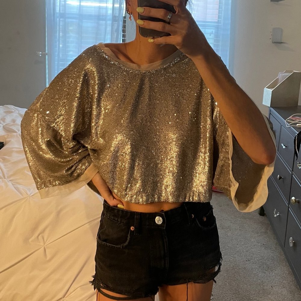 BNWT Free People gold sequin top